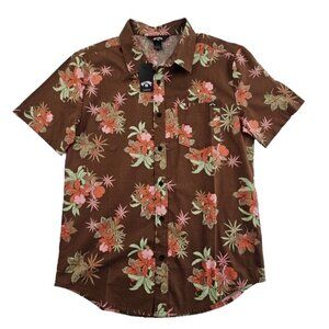 Billabong Hawaiian Shirt Women's S Brown Floral NEW Short Sleeve NWT MSRP $66